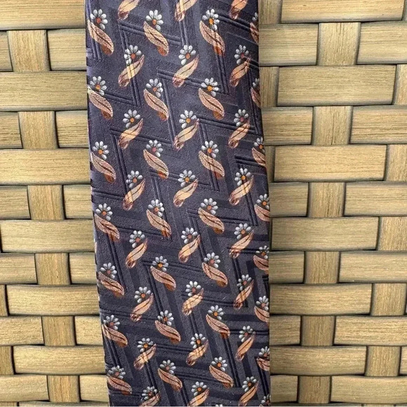 Ermenegildo Zegna Men’s Paisley Floral Navy Rose Gold Brown Neck‎ Silk Tie 3.75” - Picture 3 of 9